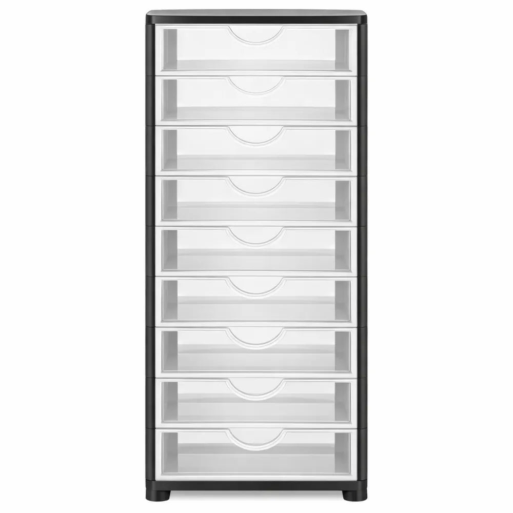 Tour de rangement en plastique noir à 10 tiroirs avec roulettes