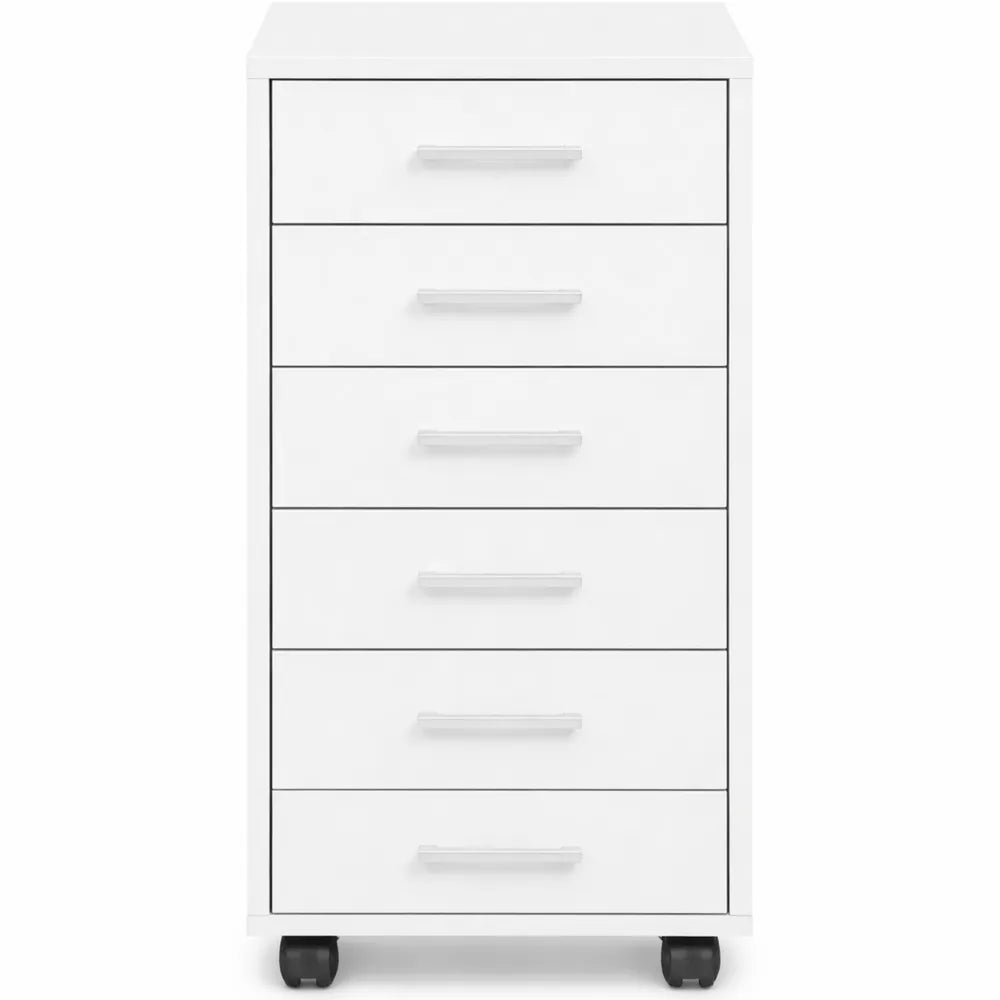 Caisson de Rangement à Roulettes avec 5 Tiroirs - Blanc