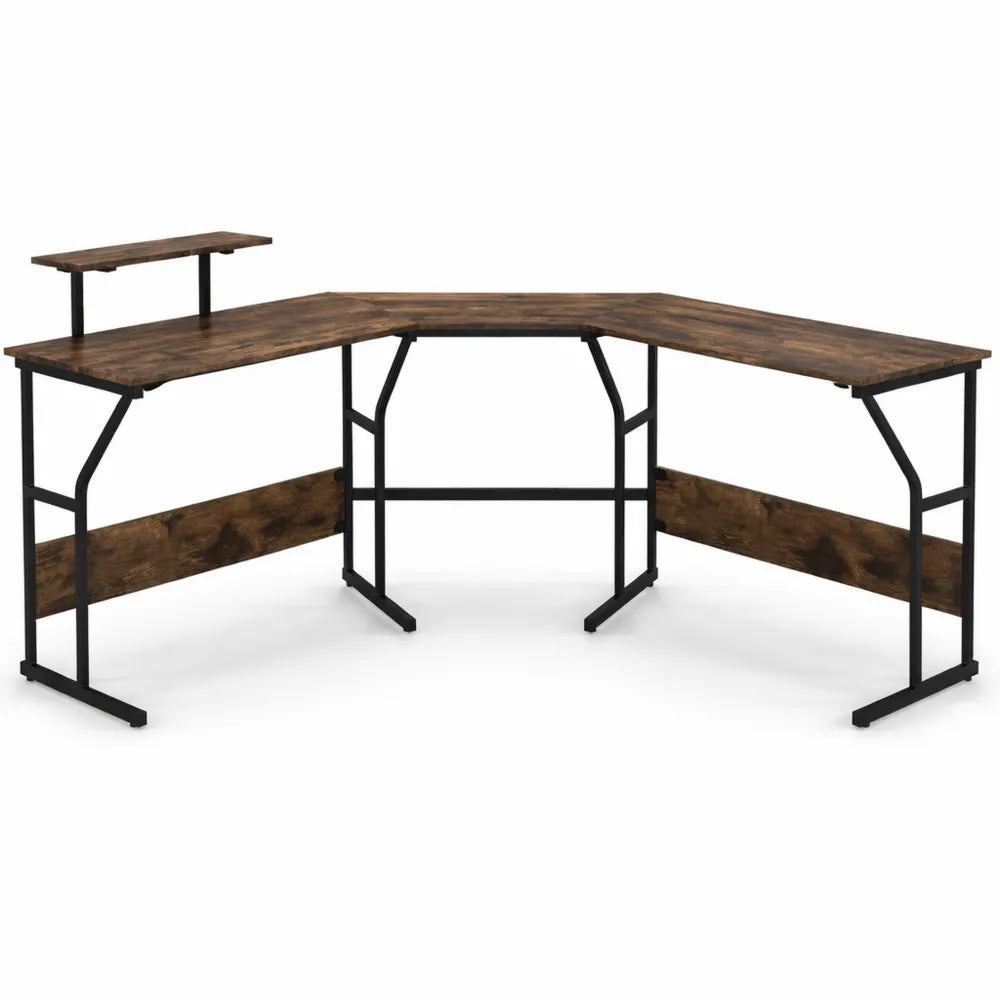 Bureau d'angle ergonomique avec prises et support d'écran