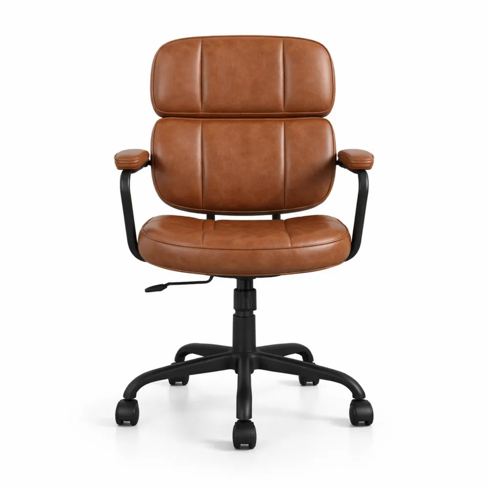 Chaise ergonomique pivotante en cuir PU pour bureau, marron