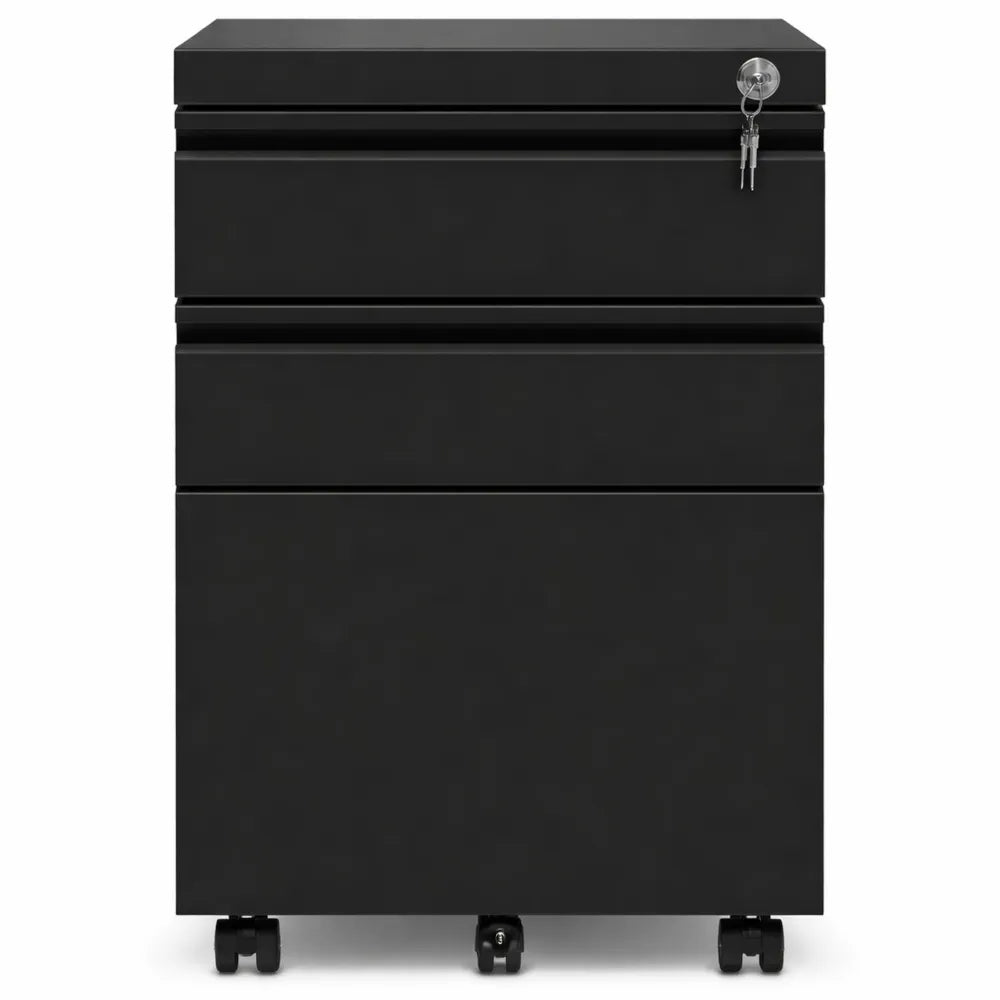 Armoire de rangement à roulettes, 3 tiroirs verrouillables pour documents A4, lettre ou légal, avec système anti-basculement, noir, 46 x 39 x 62 cm