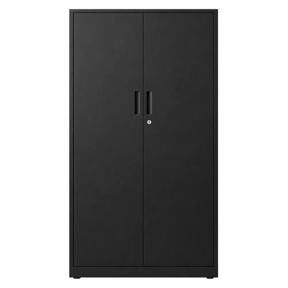 Armoire de Rangement en Acier, 5 Étagères Réglables, Double Porte avec Serrure, Noir Mat