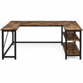 Table de Travail en L avec Étagères Réversibles, Marron