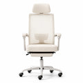 Chaise de bureau ergonomique réglable avec appuie-tête et repose-pieds, capacité 136 kg, maille respirante, beige