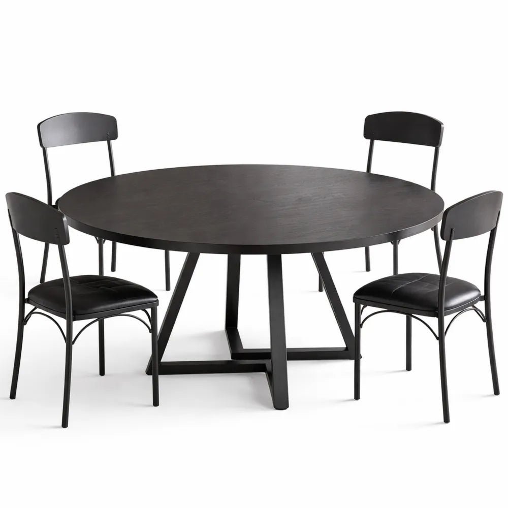 Table ronde industrielle pour cuisine, piètement métallique robuste, 4 à 6 personnes