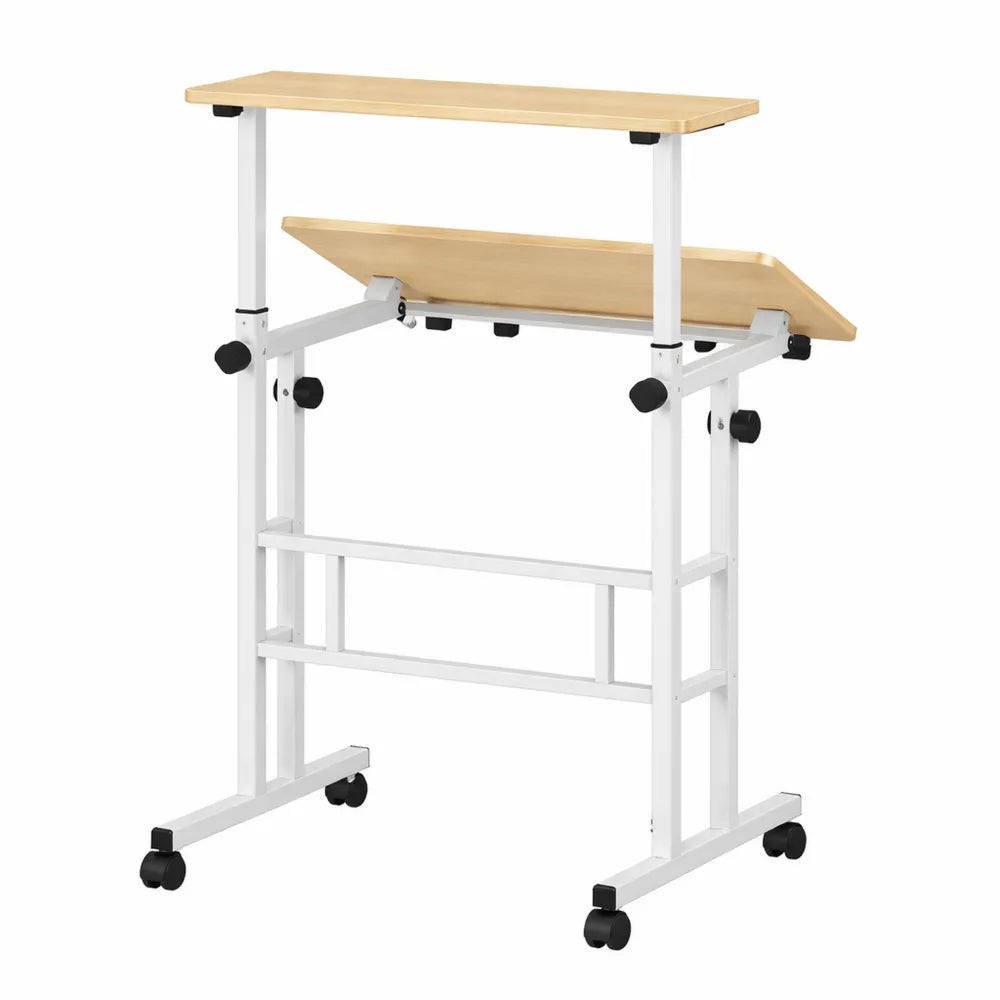 Bureau réglable en hauteur avec plateau inclinable et roulettes pour petits espaces