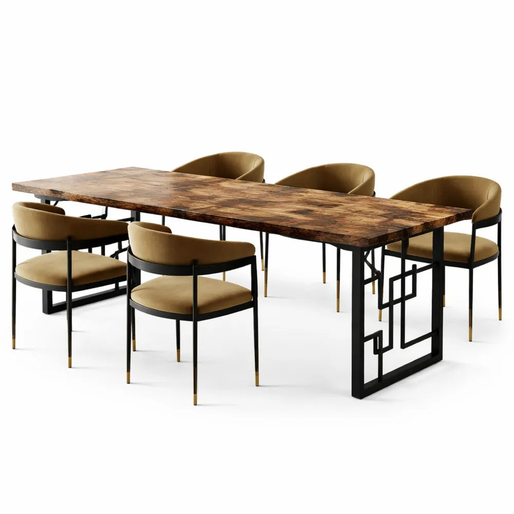 Grande table rectangulaire pour 6 à 8 convives, style industriel, marron rustique